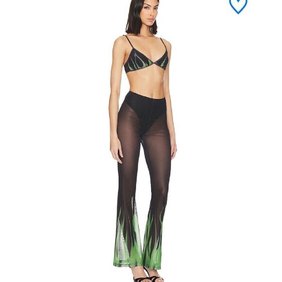 NWT Superdown Deja set pants bra outfit mesh print flares flame 2 pc Revolve M - Picture 2 of 12